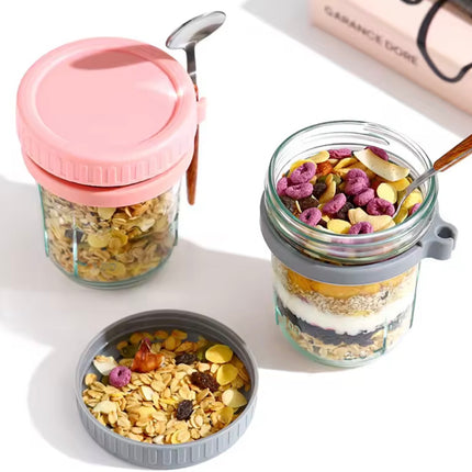 Set of Overnight glass jars for oat, Salad.. and more , with spoon
