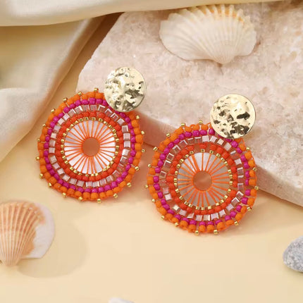 Colorful Round Beaded Drop Earrings Handmade Bohemia
