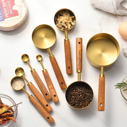 1 pcs 80 ml Stainless Steel Measuring Cups with Wood Handle