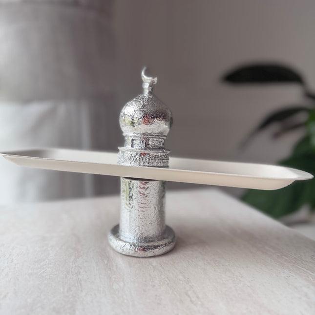 Metal ramadan offwhite silver stand manara style