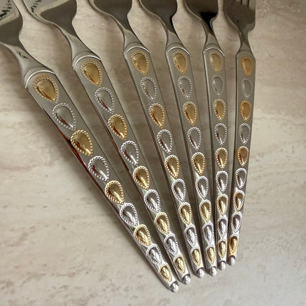 طقم شوك فضي وذهبي مكون من 6 قطع