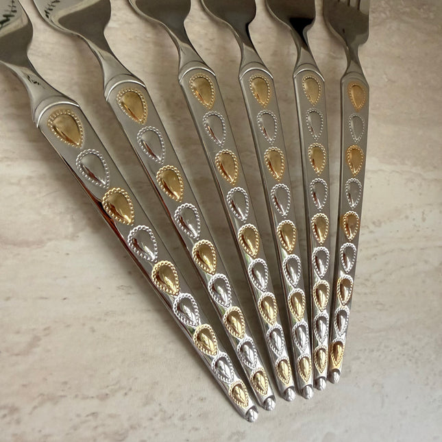 طقم شوك فضي وذهبي مكون من 6 قطع