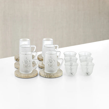 Tea Set 18 Pieces Frosted Glass & Travertine
