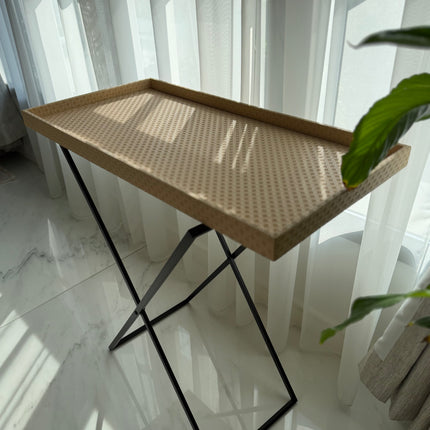 Folded leather display table