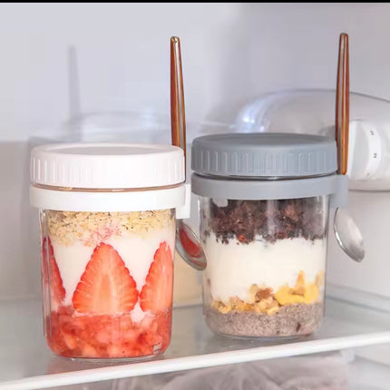 Set of Overnight glass jars for oat, Salad.. and more , with spoon