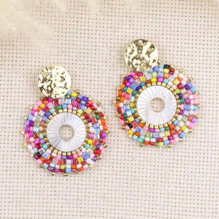 Colorful Round Beaded Drop Earrings Handmade Bohemia