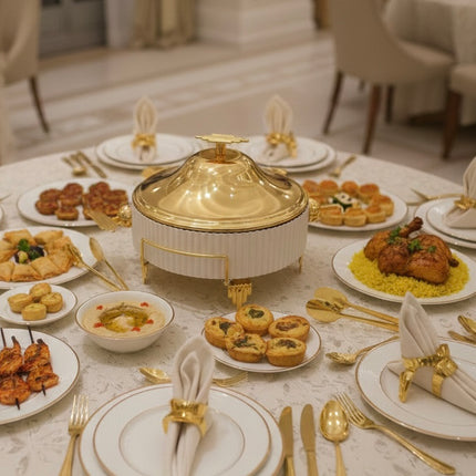 Buffet tray with cover and ceramic plate