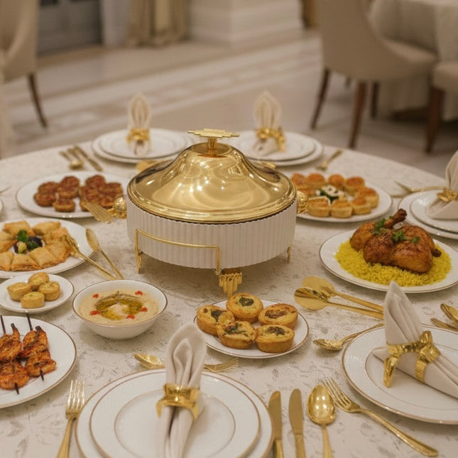 Buffet tray with cover and ceramic plate