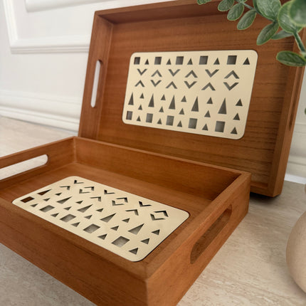 Wooden tray with touch of metal