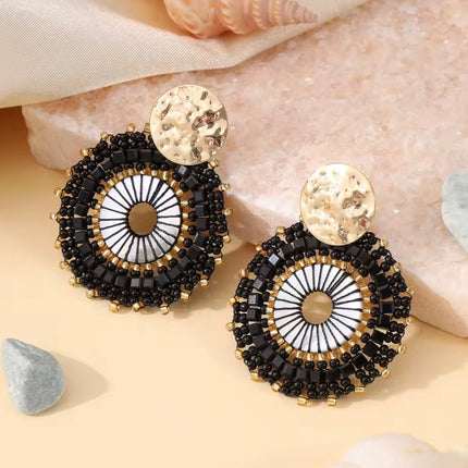 Colorful Round Beaded Drop Earrings Handmade Bohemia