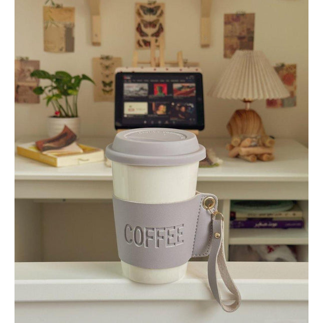 Heat insulated cup ceramic with lid and silicone rubber