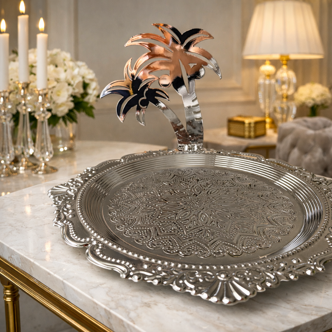 Metal silver palm plate 31cm