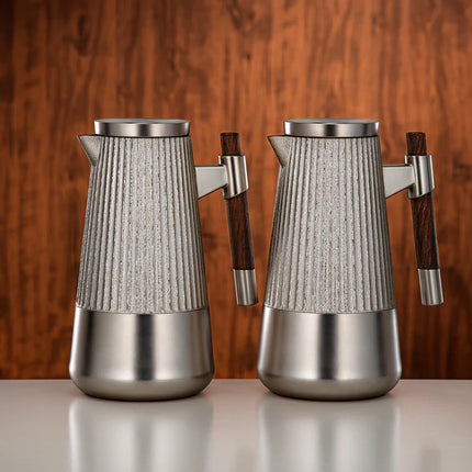 Vacuum Flask Set 1L + 1L Matt Nickel & Matt Dark Wood